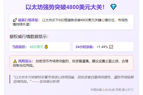 ETH飙升破4800