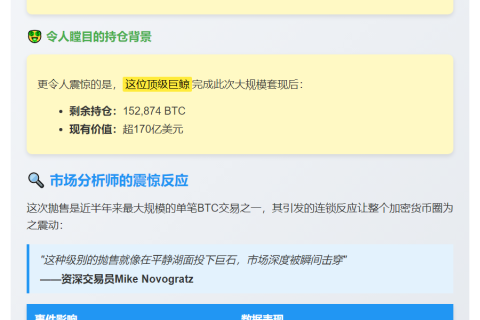 比特币巨鲸抛售2.4万枚BTC 价值27亿美元