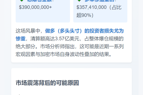4小时加密货币清算超3.9亿美元