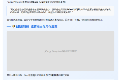 "Pudgy Penguins CEO计划两年内IPO"