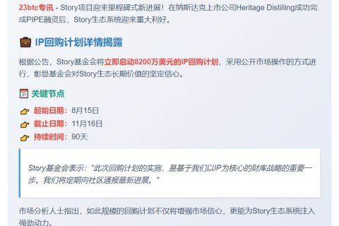 Story基金会拟回购8200万美元IP