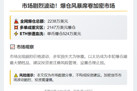 1H爆仓2238万美元，多单占2147万