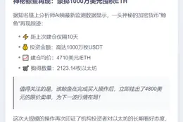 鲸鱼再建仓1000万美元ETH