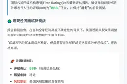 惠誉确认印度BBB-评级；美关税或轻微影响经济