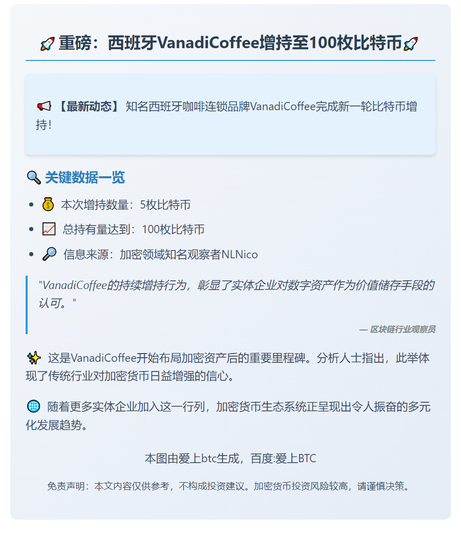 VanadiCoffee增持至100枚比特币