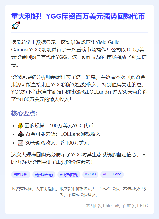 YGG两日回购100万美元代币