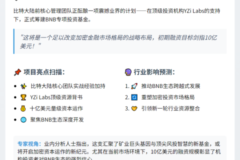 比特大陆前高管联手YZi Labs成立BNB基金