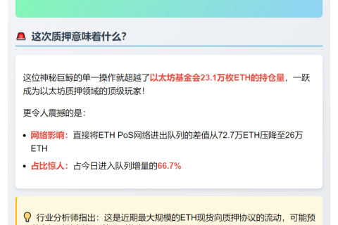 某远古巨鲸过去1小时质押26.94万枚ETH