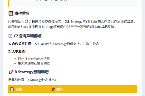 CZ澄清：B Strategy获YZi Labs支持，何一未参与