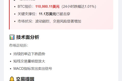 比特币跌破111000美元
