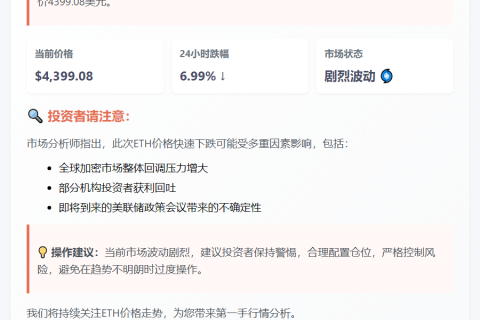 ETH跌穿4400美元