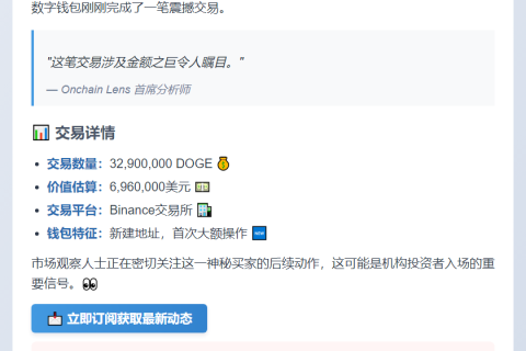 新建钱包从Binance提取3290万枚DOGE