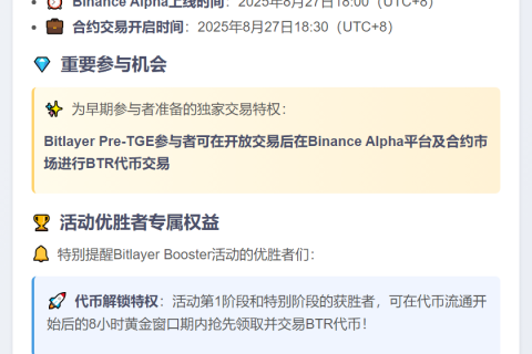 Binance：BTR代币获奖者可8小时内交易