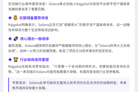 Solana创始人：国库规模庞大 首重协调性