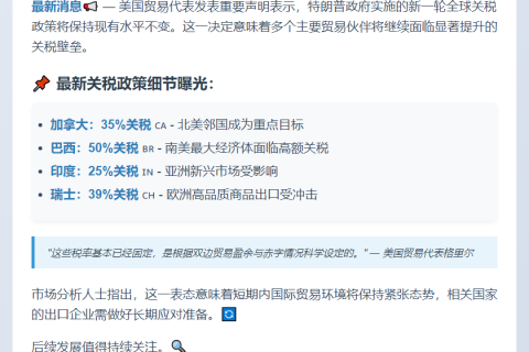 美贸易代表：关税政策保持大体不变