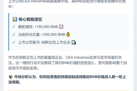 CEA Industries持有超35万枚BNB