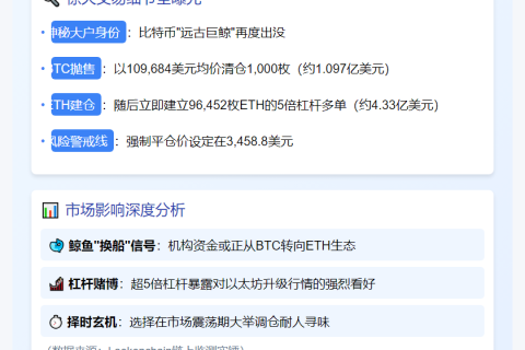 远古巨鲸抛售千枚BTC 转投9.6万ETH