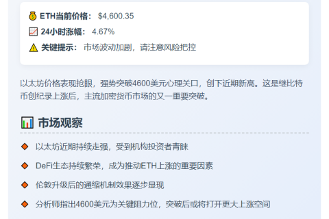 ETH突破4600美元