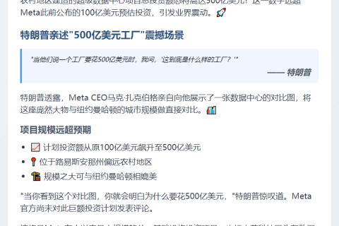 特朗普：Meta投500亿建数据中心