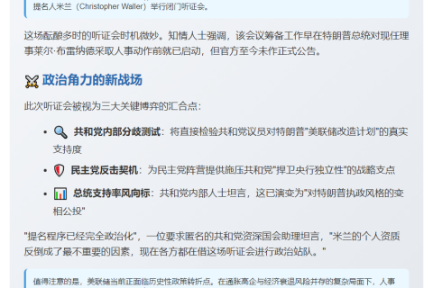 参议院下周听证米兰美联储提名