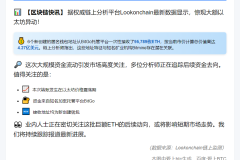 6地址从BitGo获95,789 ETH