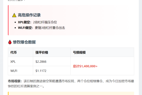 巨鲸2倍做空XPL，3倍做空WLFI