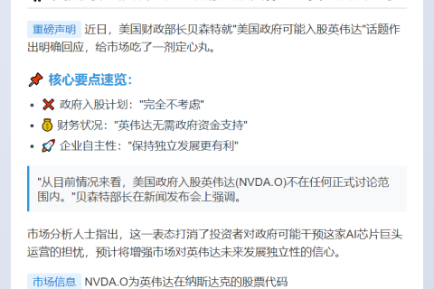 美财长称入股英伟达"不在讨论范围内"
