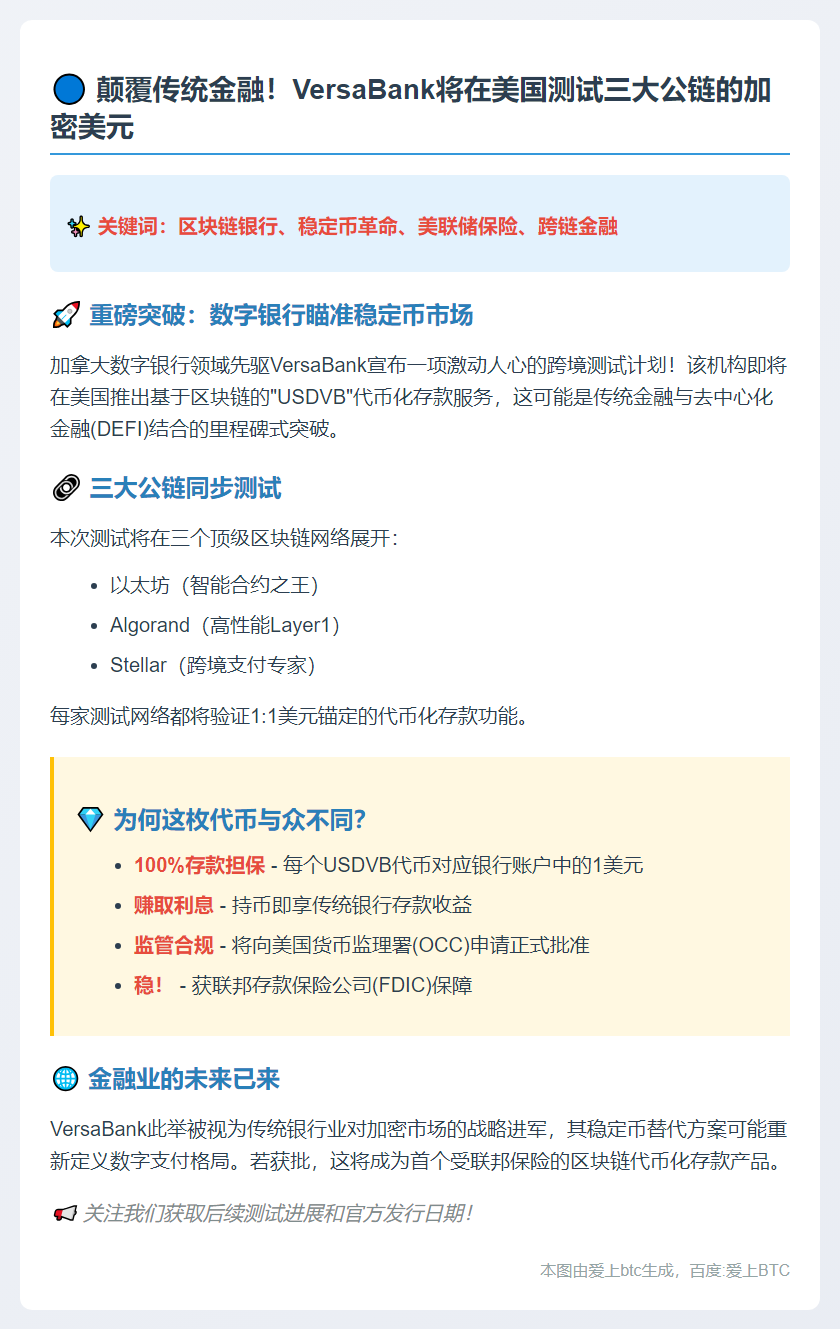 VersaBank测试以太坊等三链代币化存款