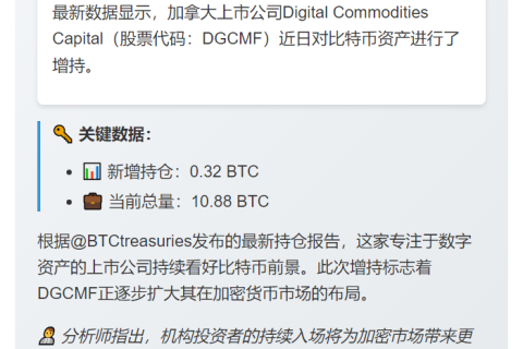 Digital Capital增持0.32BTC至10.88枚