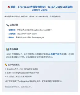 SharpLink转2346万U至Galaxy Digital拟增持ETH