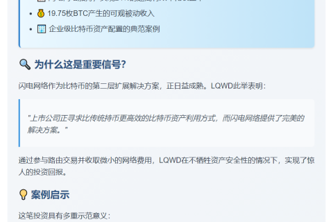LQWD部署19.75枚BTC至闪电网络