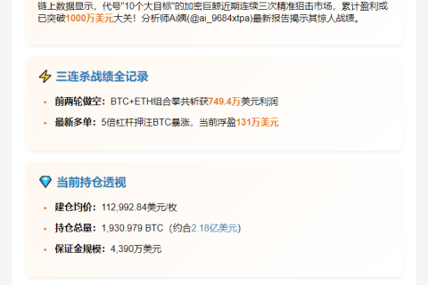 巨鲸三笔交易豪赚千万美元