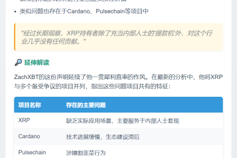 ZachXBT停助XRP社区：行业无价值