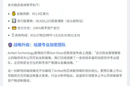 AirNet完成1.8亿美元数字资产融资