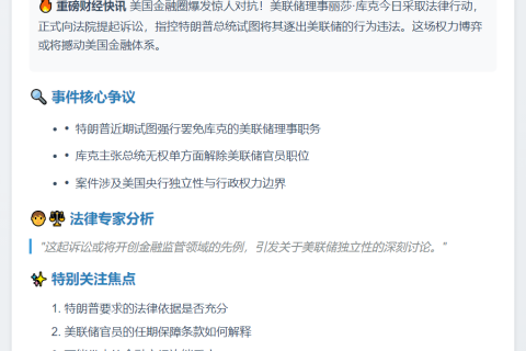 **美联储理事库克起诉特朗普**
