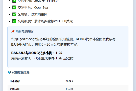 CyberKongz空投1万美元以上NFT买家2% KONG