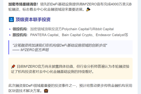 M^ZERO获4000万美元B轮融资，Polychain与Ribbit领投