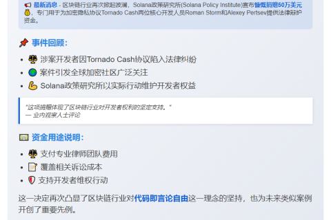 Solana捐赠50万美元助Tornado Cash开发人员辩护