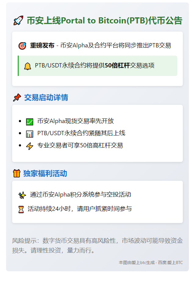 币安将上线 PTB 代币