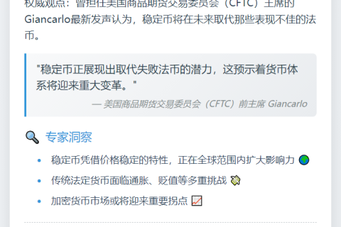 前CFTC主席：稳定币将取代失效货币