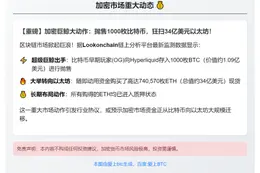 比特币巨鲸抛售1000枚BTC转投ETH