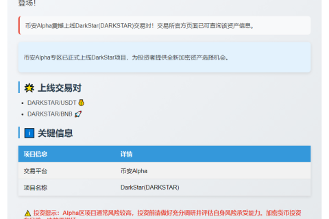 币安上线DarkStar（DARKSTAR）