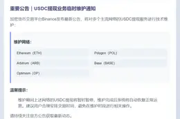 Binance维护USDC提现，涉及以太坊、Polygon等网络