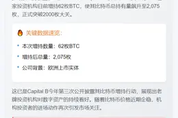 资本公司 B 增持 62 枚 BTC，总持 2075 枚