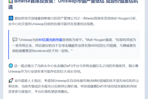 Bitwise CIO：Uniswap市值不足，仅列全球金融400强