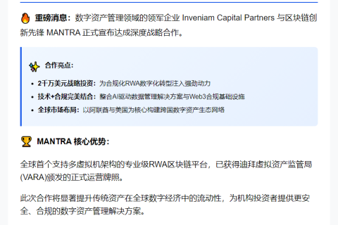 Inveniam注资MANTRA 2000万美元