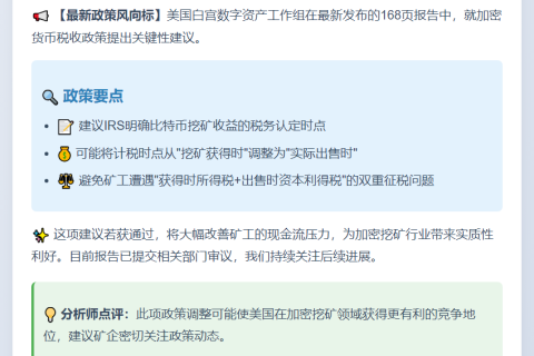 白宫建议比特币矿工仅在售出时缴税