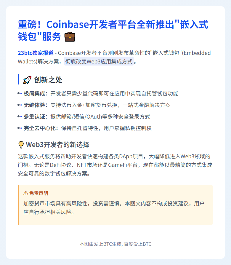 Coinbase推出嵌入式钱包服务