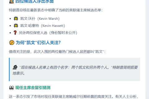 特朗普缩小美联储主席候选至四人