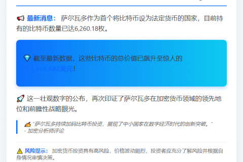 萨尔瓦多持比特币6260枚